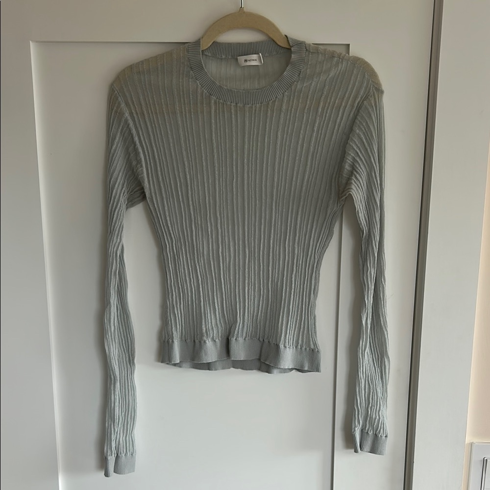 Blue Gray Sheer Ribbed Women's Top